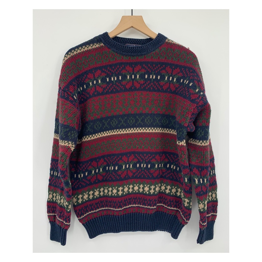 Vintage Woods & Gray Sweater Mens Large Fair Isle Knit Pullover Ramie Cotton